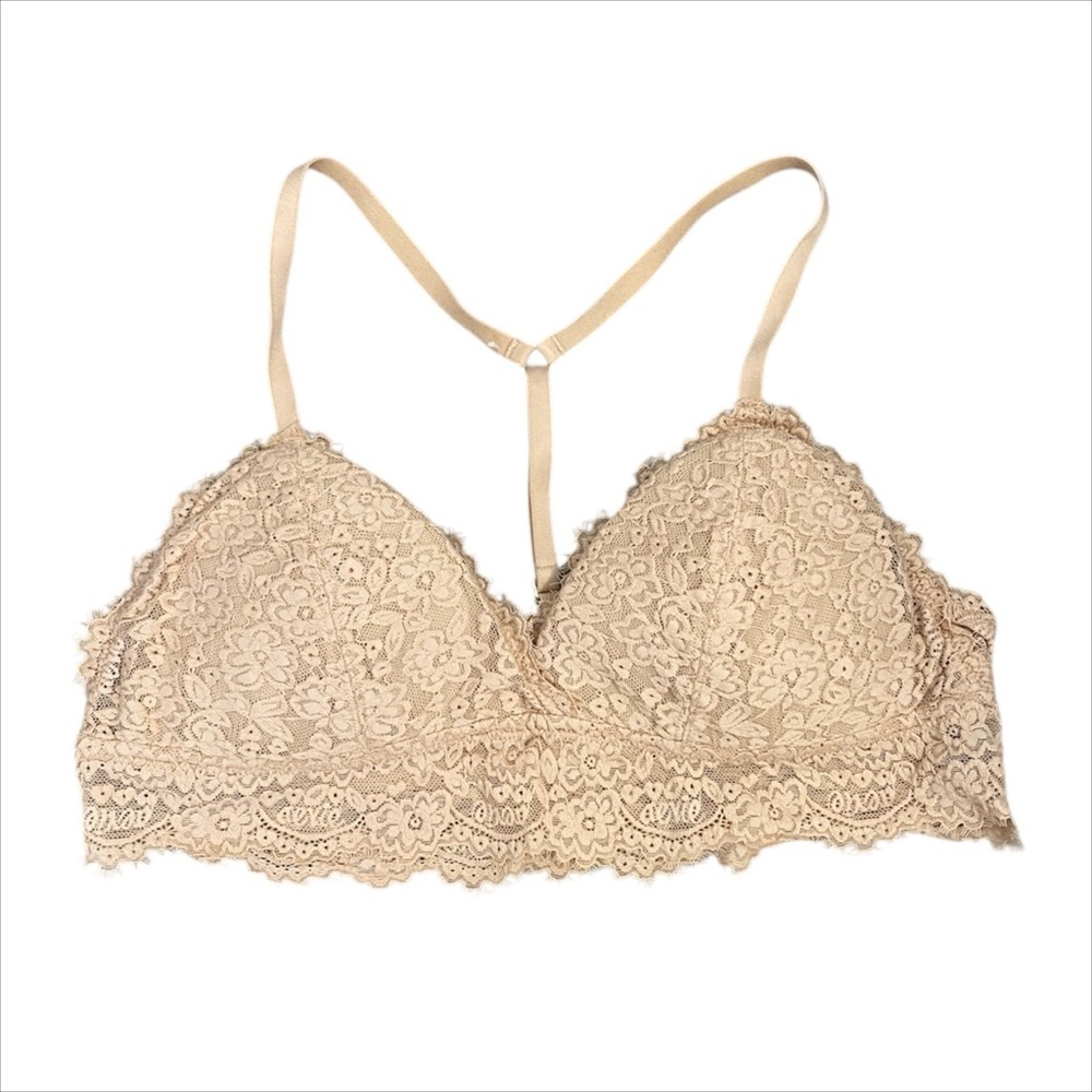 Aerie Lace Padded Bralette with Adjustable Straps in Tan Large